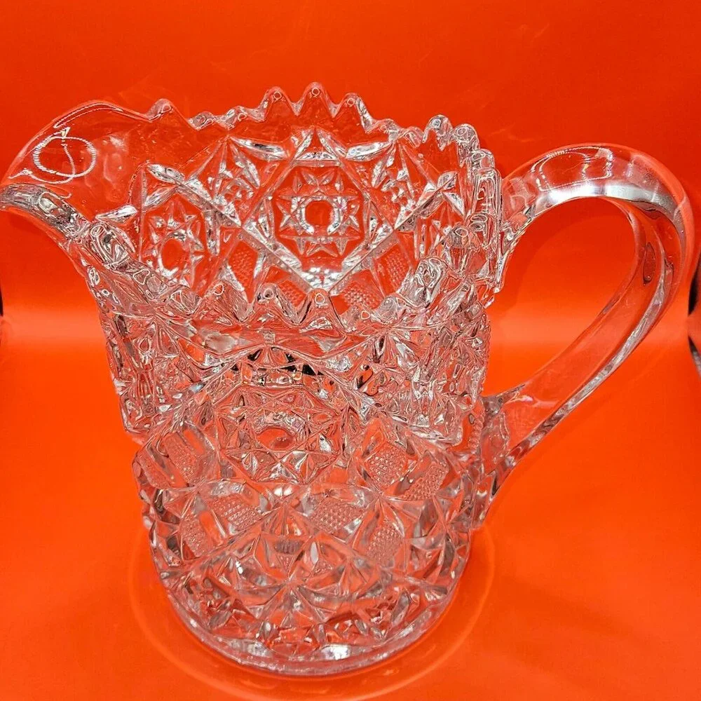 Antique‎ American Brilliant Lead Crystal Cut Glass Pitcher (A31)
